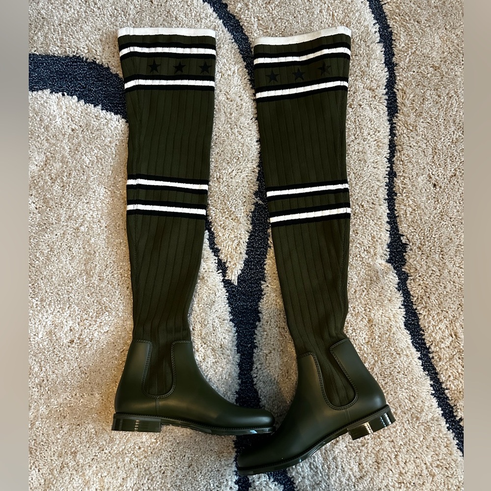 Givenchy Green Over-the-Knee Boots with Striped Knit